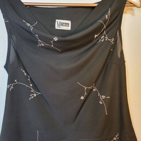 M Collection cowl-neck cropped floral print black top - Picture 4 of 6